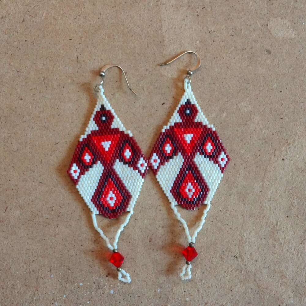Indigenous Native Beaded Dangle Red Eagle Earrings